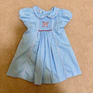 Ruth & Ralph Blue Smocked Candy Cane Christmas Dress 3T
